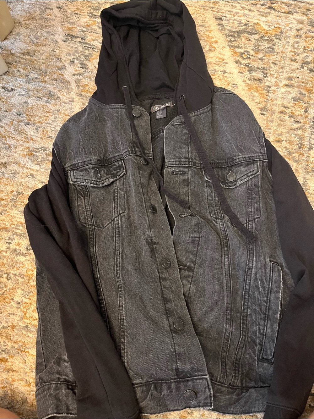 H&M Black Hooded Denim-Style Shirt Jacket